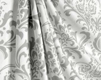 Gray and white damask fabric