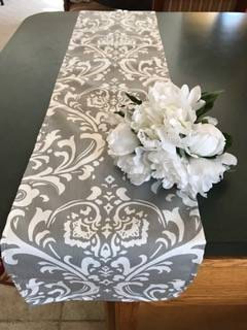 Gray Table Runner Damask Table Runner Weddings Etsy