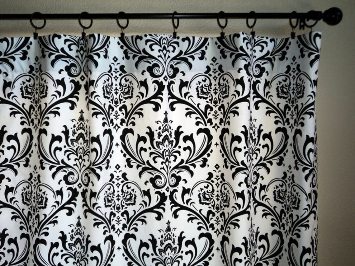 Black and White Damask Curtains Etsy