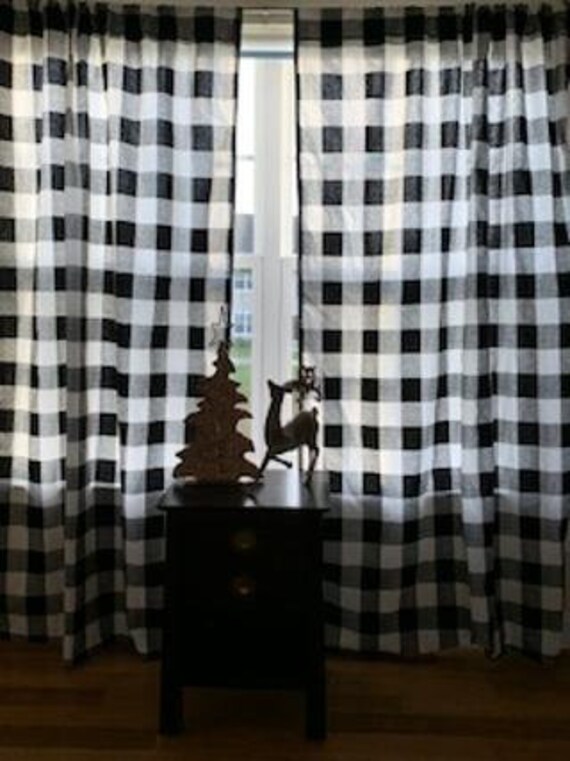 Home Living Black Plaid Curtains Gingham Check Curtain Panels