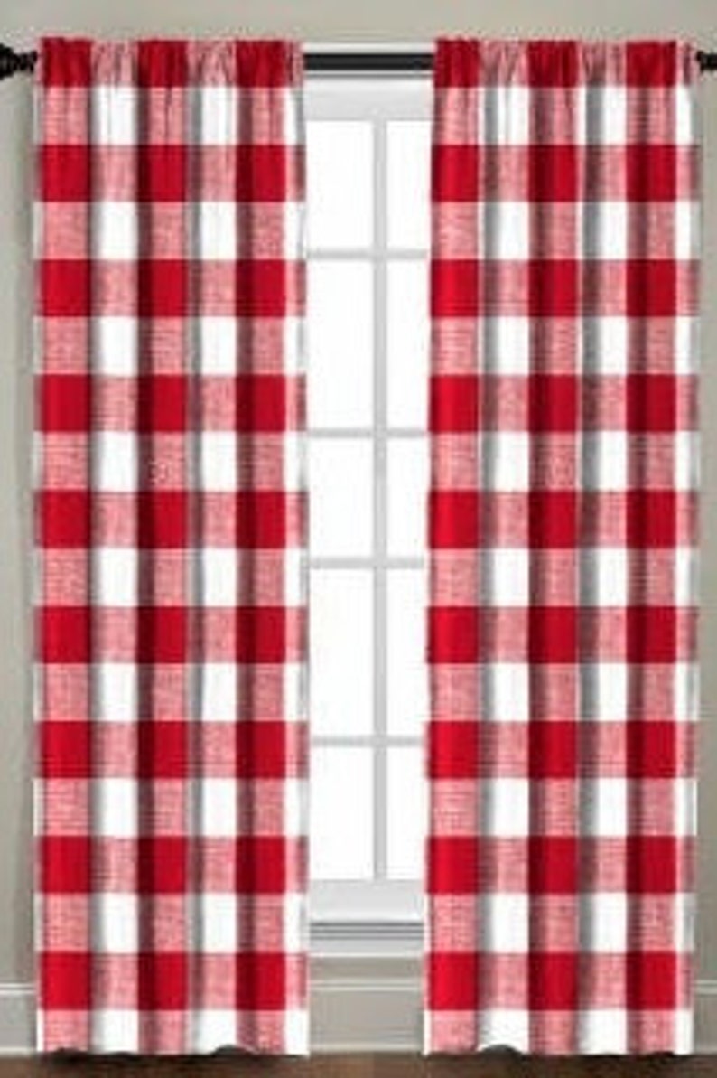 Sale Red Buffalo Curtains Kitchen Living Room Bedroom Etsy