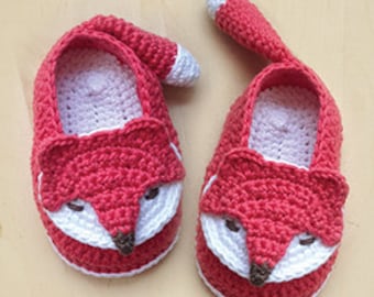 Fox crochet baby shoes pattern digital download - Baby booties crochet pattern fox applique - Woodland animal moccasin socks