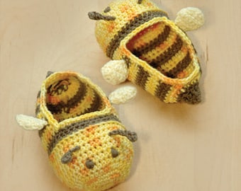 Botitas de bebé a crochet Botitas de abejorro PATRONES DE CROCHET Calcetines para prematuros Zapatos de animales Zapatillas Diseños de crochet Mocasines de abejorro Amarillo