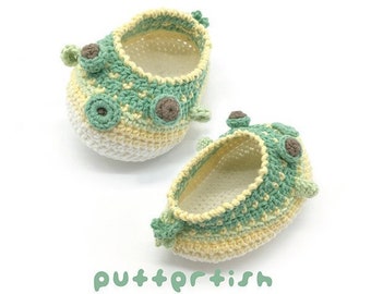 Puffer fish crochet baby shoes pattern - DIGITAL DOWNLOAD - Newborn infant toddler sizes - Sea creature slippers moccasin socks baby booties