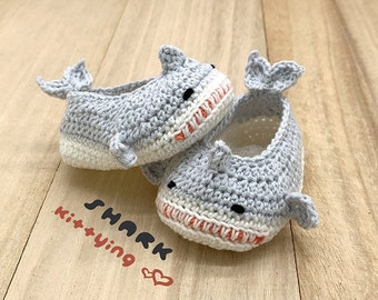 Shark Booties CROCHET PATTERN - Shark Crochet Baby Shoes, Shark Baby Booties, Slippers, Moccasins, Socks, Boots for Newborn, Infant, Toddler