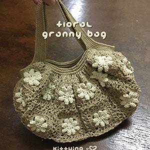 CROCHET PATTERN Floral Granny Bag, Crochet Granny Square Handbag by Kittying Crochet Patterns, Elegant Floral Dinner Handbag Crochet Pattern image 4