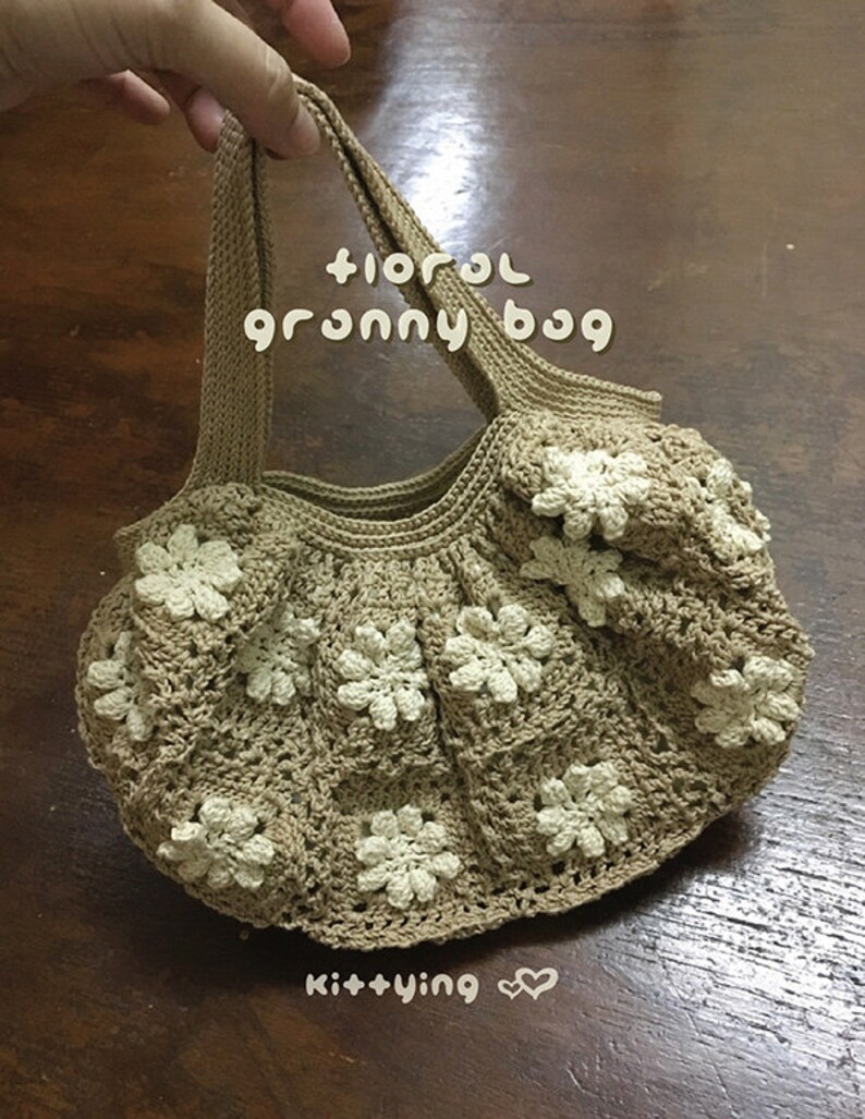 CROCHET PATTERN Floral Granny Bag, Crochet Granny Square Handbag by Kittying Crochet Patterns, Elegant Floral Dinner Handbag Crochet Pattern image 4