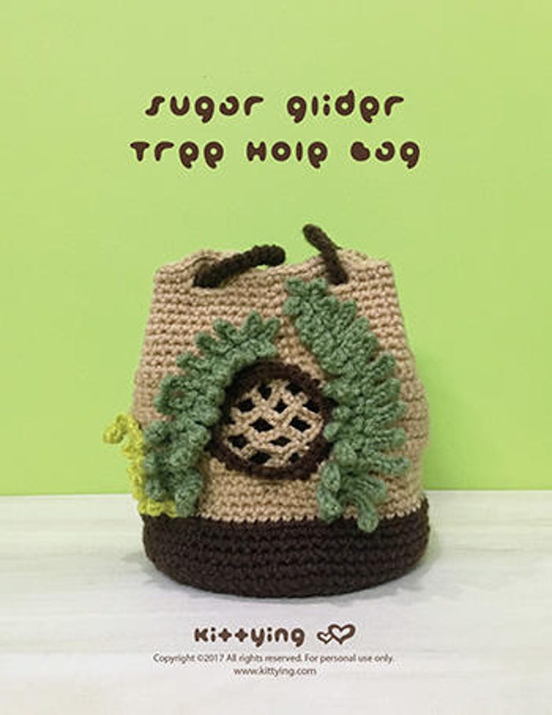 CROCHET PATTERN Pouch Sugar Glider Pouch Tree Hole Bag Sugar Glider Crochet Bag Crochet Pattern Sugar Glider Nest Tree House Pet Cage Animal image 2