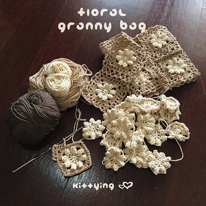 CROCHET PATTERN Floral Granny Bag, Crochet Granny Square Handbag by Kittying Crochet Patterns, Elegant Floral Dinner Handbag Crochet Pattern image 6