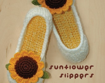 CROCHET PATTERN Sunflower Women's House Slipper Shoes Women's sizes 5 to 10 Sunflower Crochet Applique Crochet Patterns Woman Ballerina