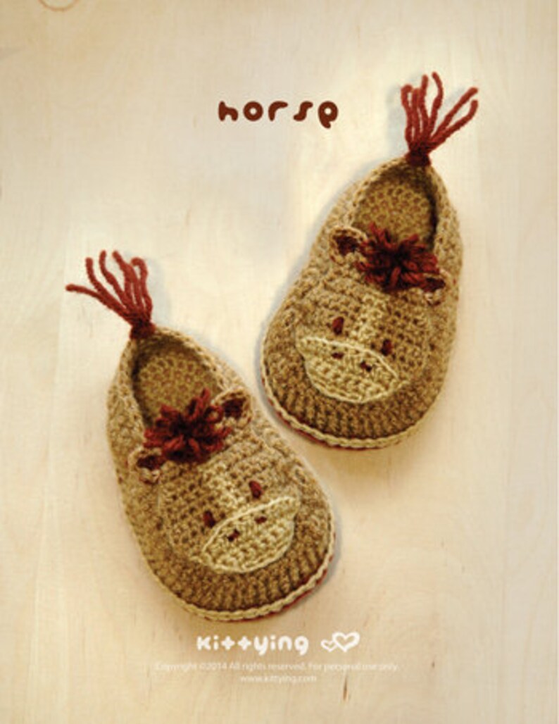 Horse crochet baby shoes pattern digital download Woodland animals slip on slippers moccasin socks baby booties crochet pattern applique image 1
