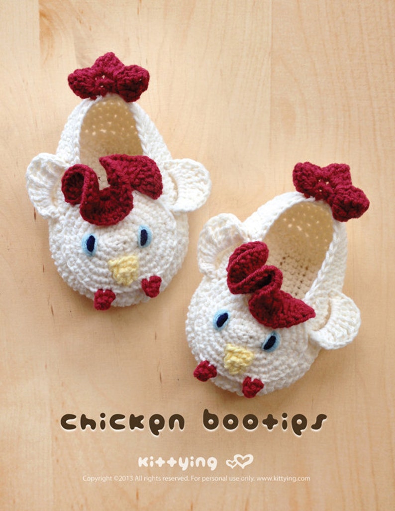 CROCHET PATTERN Baby Chicken Booties Rooster Preemie Socks Chicks Applique Cockerel Cock Slippers Crochet Pattern Baby Booties Animal Shoes image 2