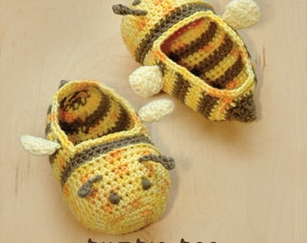 Patrón de abejorro de ganchillo - Bumble Bee Baby Booties Calcetines de abeja Zapatos de animales Apliques de abeja amarilla Zapatillas de bebé de abeja Patrón de ganchillo