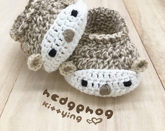 Hedgehog Booties CROCHET PATTERN -  Hedgehog Crochet Baby Shoes, Slippers, Moccasins -  Woodland Hedgehog Baby Booties - Porcupine Booties