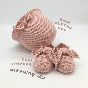 CROCHET PATTERN Hat and Booties Set, Baby Hat, Baby Booties, Bow Sneaker, Newborn Shoe and Baby Cloche Hat, Newborn Crochet Gift Set Pattern
