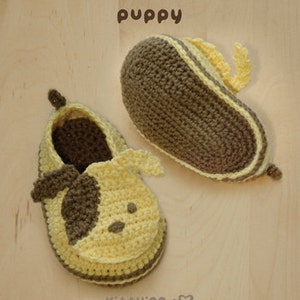 Puppy crochet baby shoes pattern digital download Newborn infant toddler sizes Dog slip on slippers moccasin socks baby booties pdf image 1