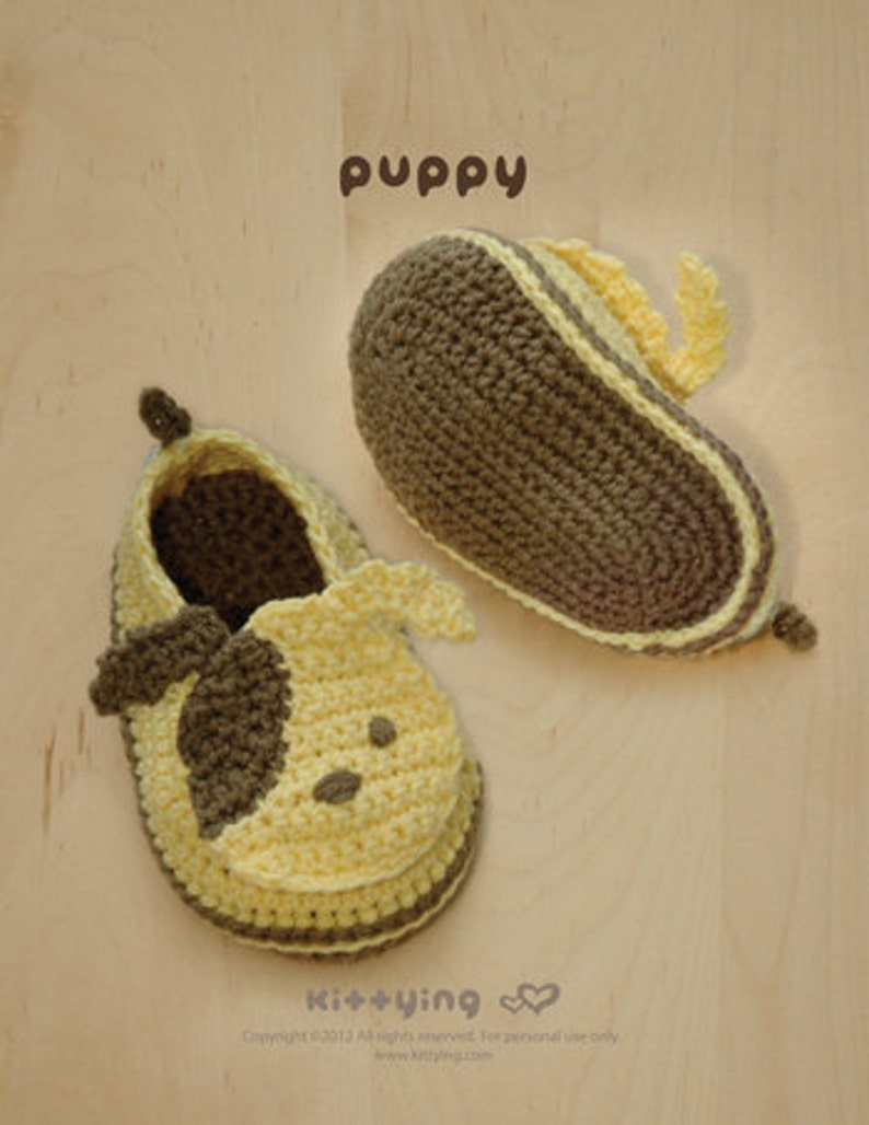 Puppy crochet baby shoes pattern digital download Newborn infant toddler sizes Dog slip on slippers moccasin socks baby booties pdf image 1