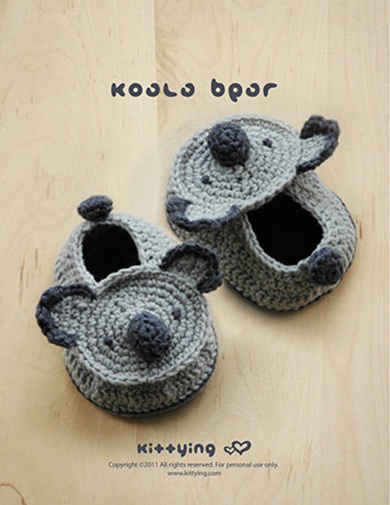 Koala bear crochet baby shoes pattern digital download Newborn infant sizes woodlands slip on slippers moccasin socks baby booties image 2