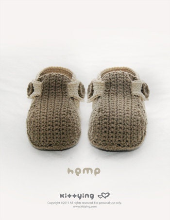 30 Crochet Hemp Projects: Organic, Stylish, and Beautiful Ideas for the Home, Wardrobe... 3 Khaki Hemp Crochet Baby Booties Pattern