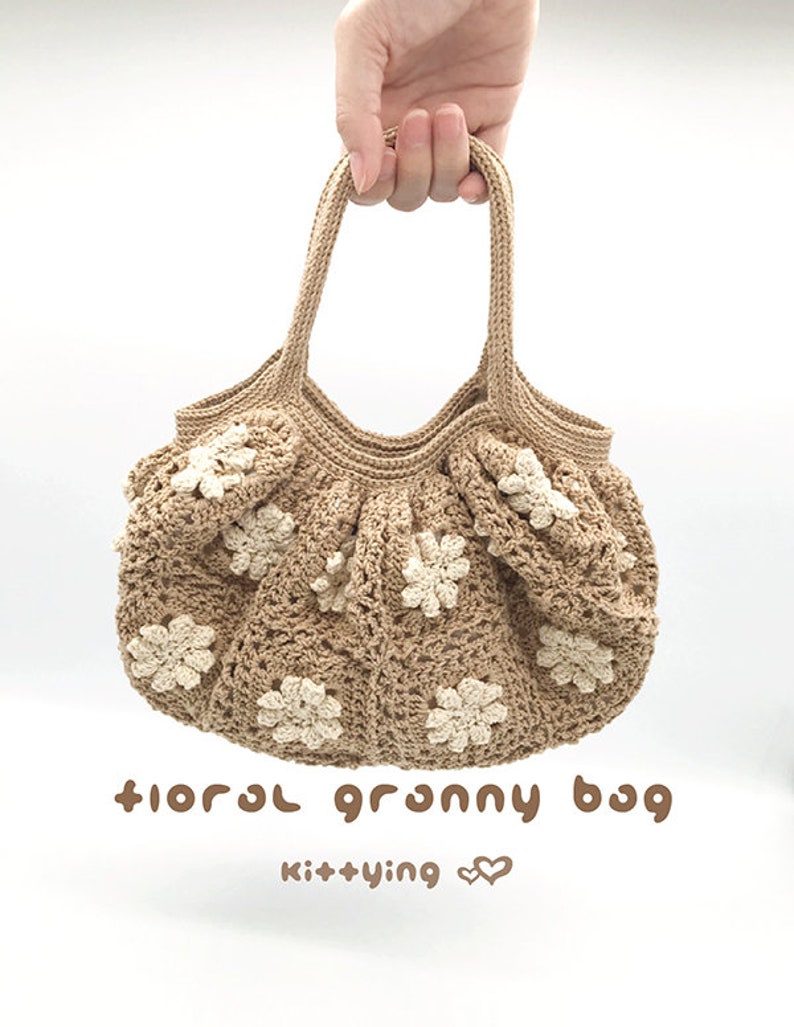 CROCHET PATTERN Floral Granny Bag, Crochet Granny Square Handbag by Kittying Crochet Patterns, Elegant Floral Dinner Handbag Crochet Pattern image 7