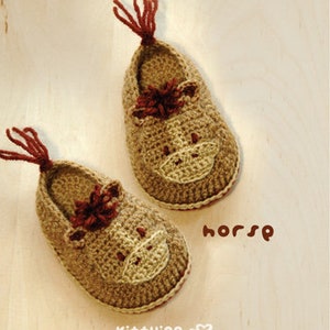 Horse crochet baby shoes pattern digital download Woodland animals slip on slippers moccasin socks baby booties crochet pattern applique image 3