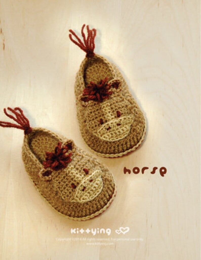 Horse crochet baby shoes pattern digital download Woodland animals slip on slippers moccasin socks baby booties crochet pattern applique image 3