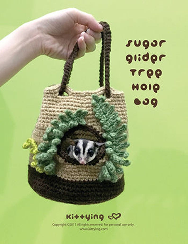 CROCHET PATTERN Pouch Sugar Glider Pouch Tree Hole Bag Sugar Glider Crochet Bag Crochet Pattern Sugar Glider Nest Tree House Pet Cage Animal image 1