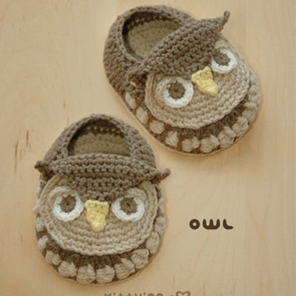 Owl Baby Booties CROCHET PATTERN - Owl Animal Shoes - Woodlands Animal Booties