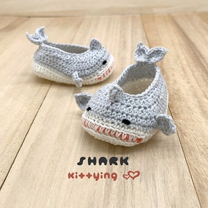 Crochet Pattern Shark Baby Booties, Crochet Baby Booties, Shark Crochet Patterns, Newborn infant toddler tailles Chaussures de bébé créature de la mer image 6