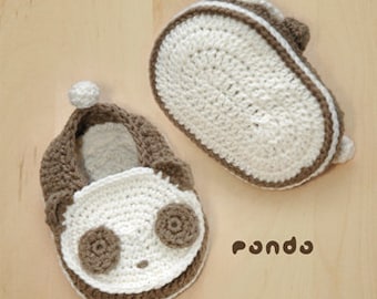 CROCHET PATTERN Baby Crochet Pattern Panda Baby Booties Panda Preemie Socks Animal Shoes Panda Applique Newborn Baby Slippers Black White