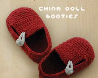 CROCHET PATTERN Baby China Doll Booties Baby Loafers Newborn Socks China Doll Shoes Red Chinese Knot Baby Slippers Crochet Patterns Shoes