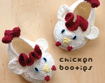 Poulet crochet bébé chaussures motif téléchargement numérique - Coq glisser sur pantoufles mocassin chaussettes bébé chaussons crochet motif - poussin applique