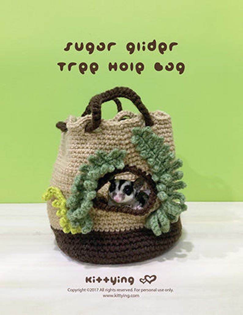 CROCHET PATTERN Pouch Sugar Glider Pouch Tree Hole Bag Sugar Glider Crochet Bag Crochet Pattern Sugar Glider Nest Tree House Pet Cage Animal image 5