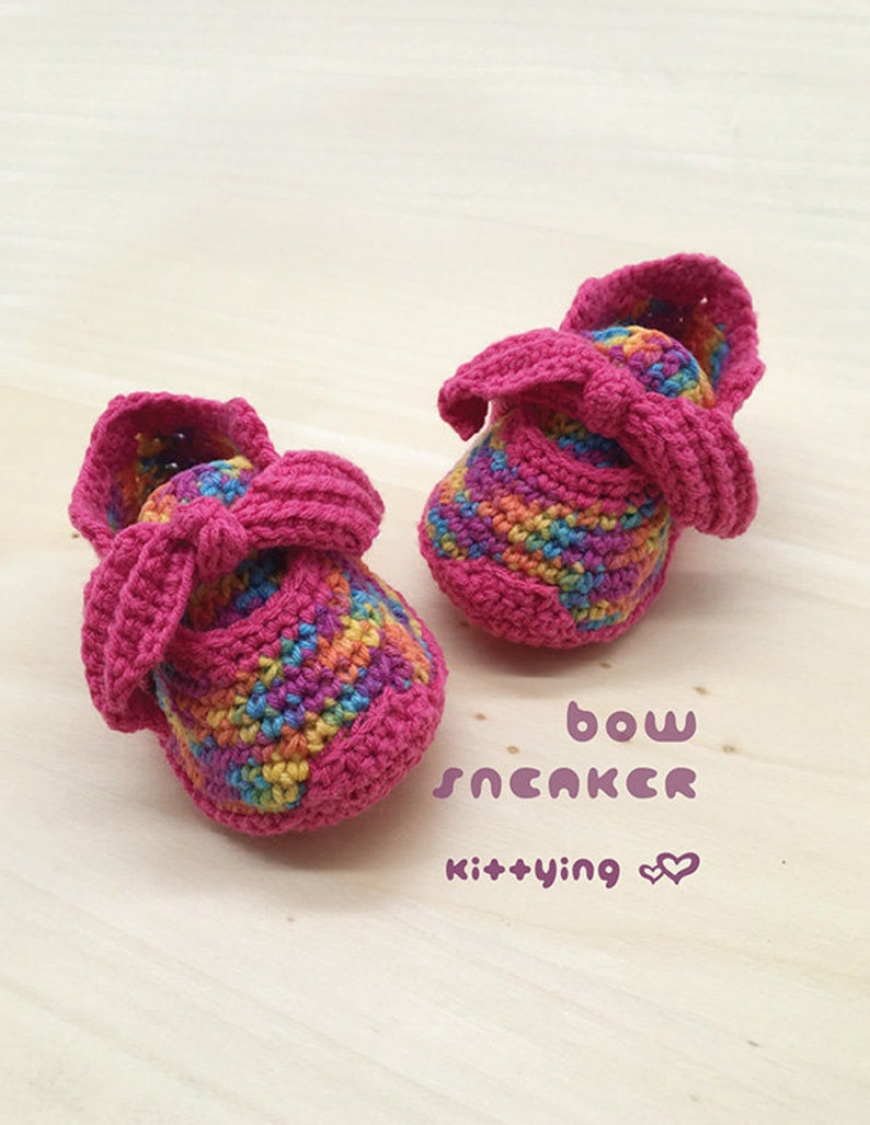 CROCHET PATTERN Bow Sneakers for Newborn Preemie Crochet Shoes Newborn Crochet Booties Baby Bow Booties 18 Doll Shoe Patterns image 7