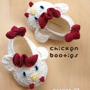 CROCHET PATTERN Baby Chicken Booties Coq Preemie Chaussettes Poussins Applique Cockerel Cock Pantoufles Crochet Pattern Baby Booties Animal Shoes image 1