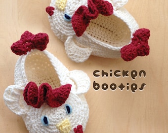 PATRÓN DE CROCHET Botitas de pollo para bebé Gallo Calcetines para bebés prematuros Pollitos Apliques Gallo Pantuflas de gallo Patrón de botitas para bebé a crochet Zapatos de animales