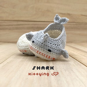 Crochet Pattern Shark Baby Booties, Crochet Baby Booties, Shark Crochet Patterns, Newborn infant toddler tailles Chaussures de bébé créature de la mer image 4