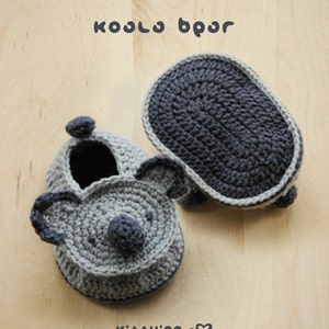 Koala bear crochet baby shoes pattern digital download Newborn infant sizes woodlands slip on slippers moccasin socks baby booties image 1