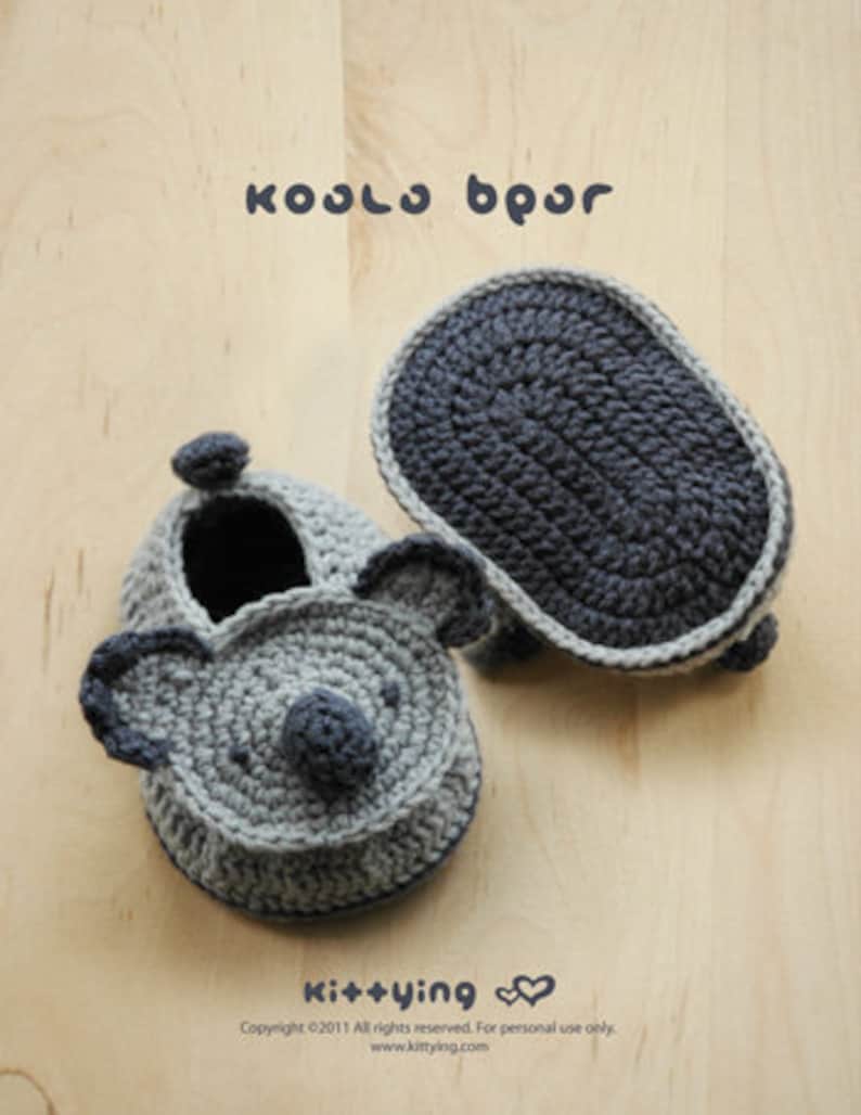 Koala bear crochet baby shoes pattern digital download Newborn infant sizes woodlands slip on slippers moccasin socks baby booties image 1