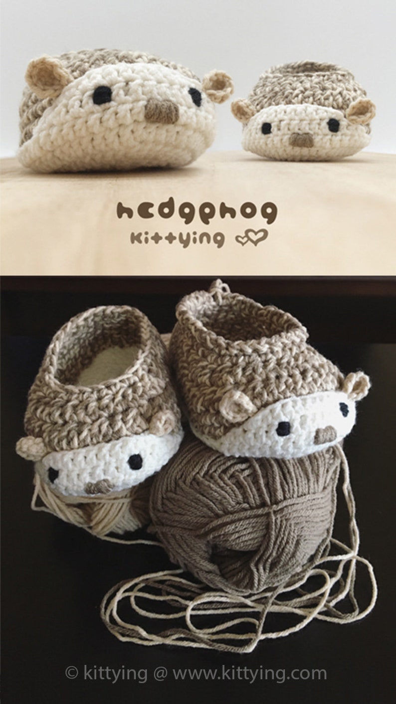 Hedgehog Booties CROCHET PATTERN Hedgehog Crochet Baby Shoes, Slippers, Moccasins Woodland Hedgehog Baby Booties Porcupine Booties image 5