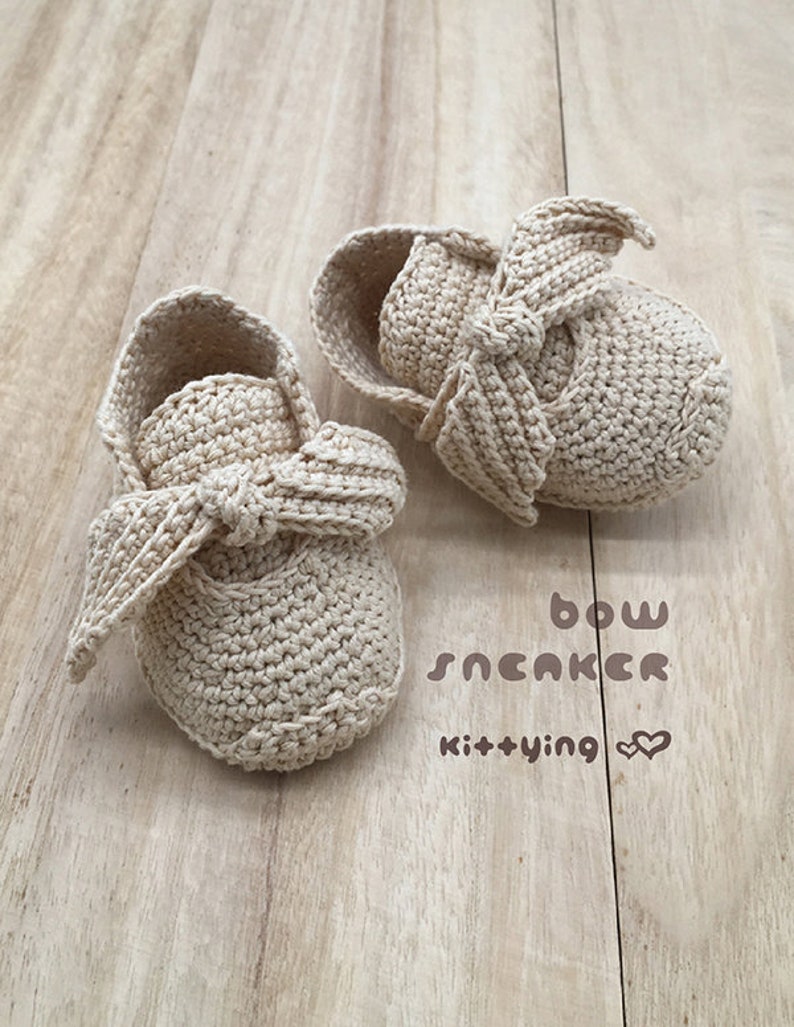 CROCHET PATTERN Bow Sneakers for Newborn Preemie Crochet Shoes Newborn Crochet Booties Baby Bow Booties 18 Doll Shoe Patterns image 4