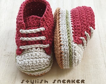 Crochet Baby Pattern Stylish Baby Sneakers Crochet Patterns Baby Shoes Crochet Booties CROCHET PATTERN Newborn Sneakers Newborn Shoes Red