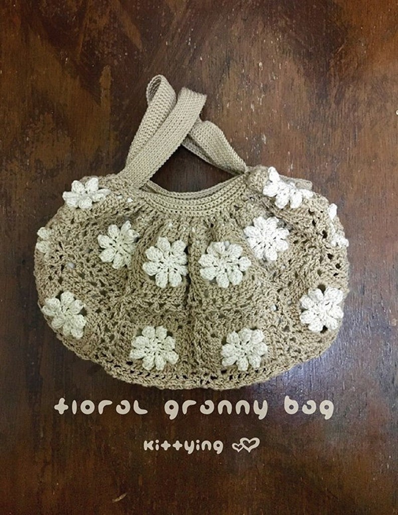 CROCHET PATTERN Floral Granny Bag, Crochet Granny Square Handbag by Kittying Crochet Patterns, Elegant Floral Dinner Handbag Crochet Pattern image 1