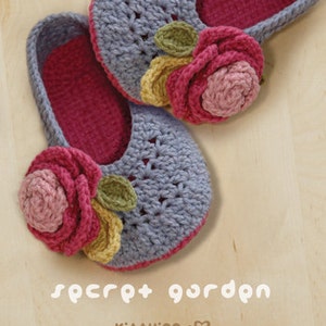 CROCHET PATTERN Adult Secret Garden Women House Ballerina Lady Home Slipper Female Flower Shoes Rose Appliques Women Sizes 5 - 10