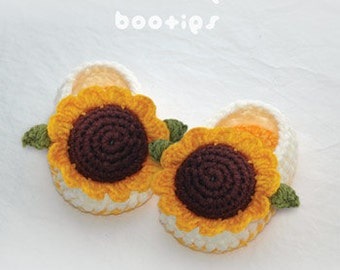 CROCHET PATTERN Sunflower Baby Booties - Flower Shoes Socks Slippers Moccasins - Shoe Size Preemie Newborn Baby Toddler - Sunflower Applique
