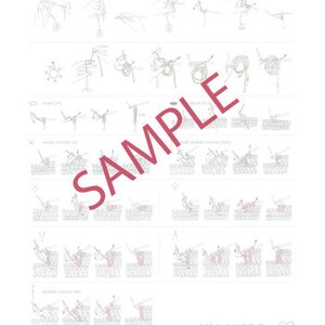 May include: A white paper with crochet instructions and diagrams. The text "Crochet Basic Lesson for Mary Jane project" is at the top. The word "SAMPLE" is printed diagonally across the page in red. The bottom right corner has the text "kittyying".