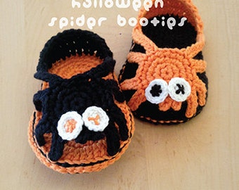 PATRÓN DE CROCHET Bebé Araña de Halloween Sandalias Despreocupadas Botitas de Bebé Araña Sandalias Recién Nacidas Araña Zapatillas Bebé Araña Apliques