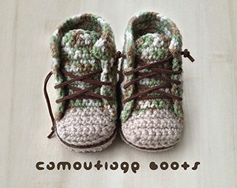 CROCHET PATTERN Sneakers Baby Booties Camouflage Baby Boots Baby Sneakers Crochet Patterns Baby Shoes Crochet Booties Newborn Sneakers Boots