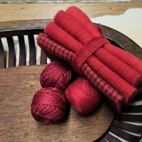 RED Hand Dyed Wool Bundle | Patchwork | Applique | Hooking | Punching