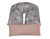 MICROWAVABLE Neck Shoulder Wrap - Eye Pillow Gift Set Hot Cold Therapy Pack Flaxseed LAVENDER (Gray Floral) silver Pink flower yoga gift